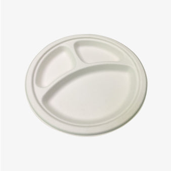 3-Compartment compostable bagasse fiber round plate 9''