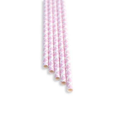 Compostable eco-friendly paper straw with colorful arrow pattern