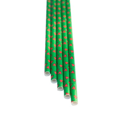 Compostable eco-friendly paper straw with colorful arrow pattern